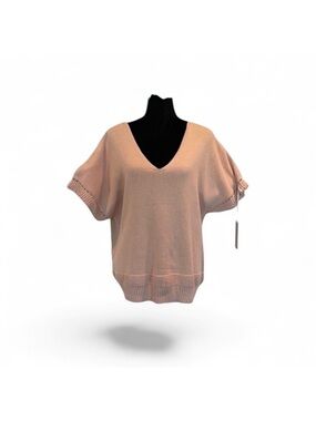 Joie NWT casual cotton short sleeve knit nude pink vneck sweater extra large